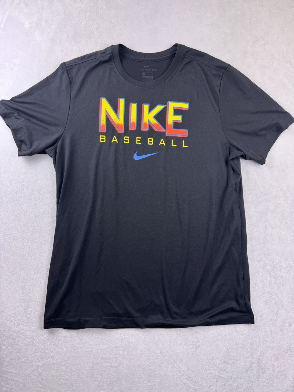 Nike Men’s Legend Baseball T-Shirt Large Black Colorful Graphic Logo Dri-FIT